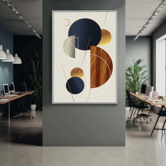 Imagem de Quadro com Moldura Decorativo Para Sala Quarto Hall Abstrato Geomêtrico Marrom