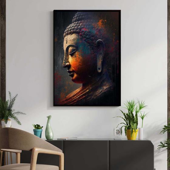 Imagem de Quadro com Moldura Decorativo Para Sala Quarto Hall Buda Perfil Arte Moderna