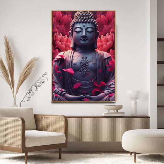 Imagem de Quadro com Moldura Decorativo Para Sala Quarto Hall Buddha Pedra Flor Lotus