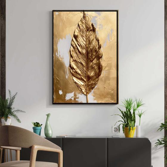 Imagem de Quadro com Moldura Decorativo Para Sala Quarto Hall Folha Dourada Arte