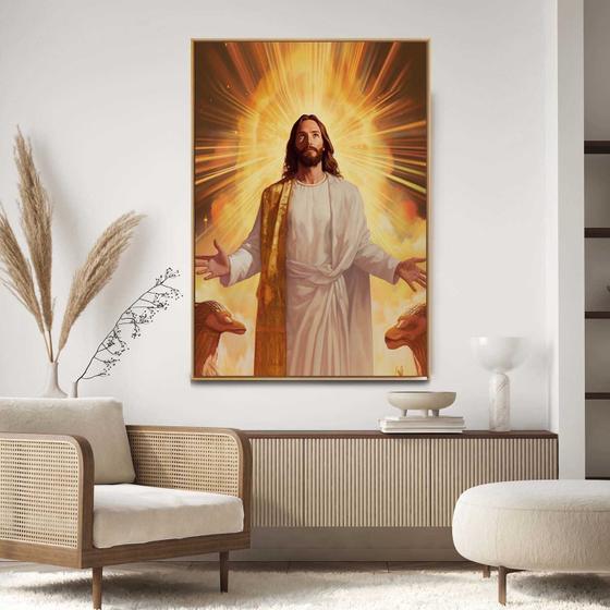 Imagem de Quadro com Moldura Decorativo Para Sala Quarto Hall Jesus Salvador Religioso