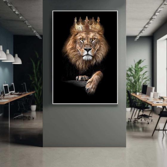 Imagem de Quadro com Moldura Decorativo Para Sala Quarto Hall Leão Rei Coroa