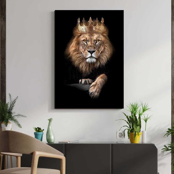 Imagem de Quadro com Moldura Decorativo Para Sala Quarto Hall Leão Rei Coroa