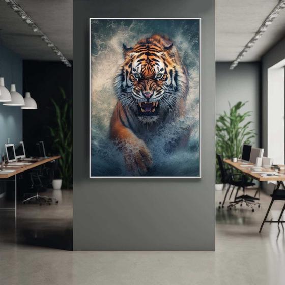 Imagem de Quadro com Moldura Decorativo Para Sala Quarto Hall Tigre Mar