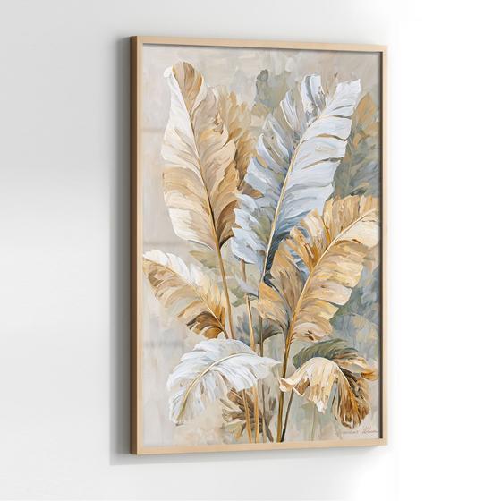 Quadro com Moldura e Acrilico Cristal Vidro Folhas Bananeira para Sala de estar, Quarto, Hall e Escritório