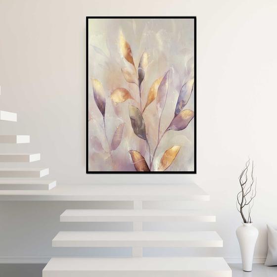 Imagem de Quadro com Moldura Floral Cores Claras Plantas luxo Decorativo Grande Sala Quarto Hall Escritório Cozinha Vertical