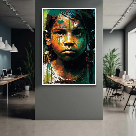 Imagem de Quadro com Moldura Indio Arte Amazonas Decorativo Grande Sala Quarto Hall Escritório Cozinha Vertical