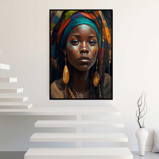 Imagem de Quadro com Moldura Mulher Africana Arte Decorativo Grande Sala Quarto Hall Escritório Cozinha Vertical