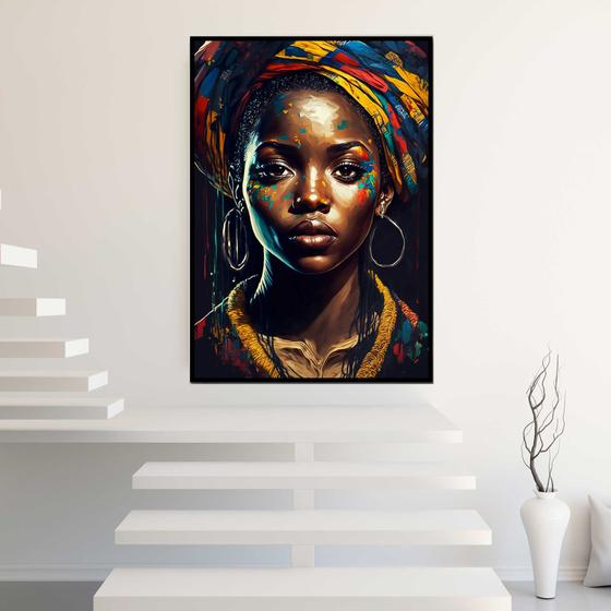Imagem de Quadro com Moldura Mulher Africana Preta Dourado Decorativo Grande Sala Quarto Hall