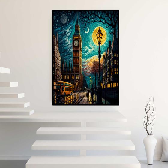 Imagem de Quadro com Moldura Paisagem Abstrata Vertical Big Ben Decorativo Grande Sala Quarto Hall Escritório Cozinha Vertical