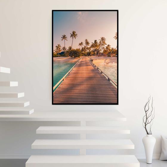 Imagem de Quadro com Moldura Paisagem Pier Coqueiros Praia Caribe  Decorativo Grande Sala Quarto Hall