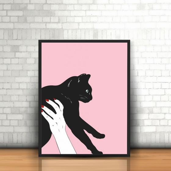 Imagem de Quadro com Moldura Tumblr  Gato Preto Mão Pet Doméstico Cat