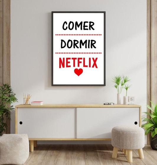 Imagem de Quadro Comer, Dormir, Netflix 24x18cm - com vidro