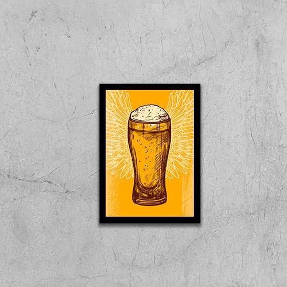 Imagem de Quadro Copo De Cerveja Com Asas 45X34Cm Com Vidro Preta