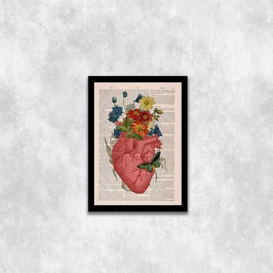 Imagem de Quadro Coração com Flores 24x18cm - com vidro