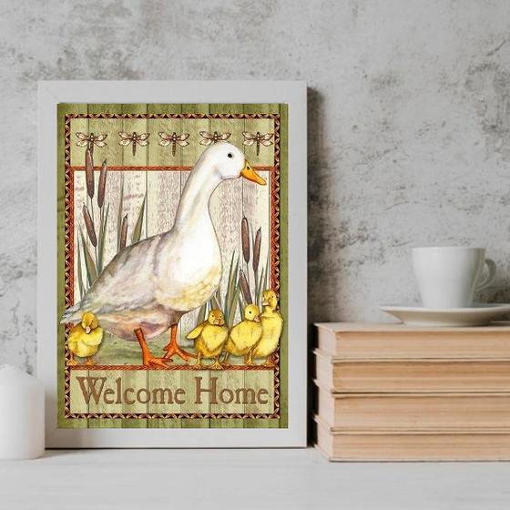 Imagem de Quadro Country Patinhos Welcome Home 24x18cm - com vidro