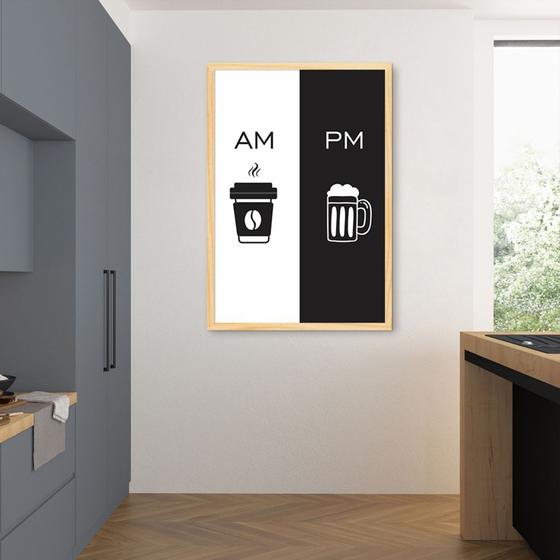 Imagem de Quadro Cozinha AM PM - Café e Cerveja 43x30 Caixa Marfim Moldura Caixa, Marfim