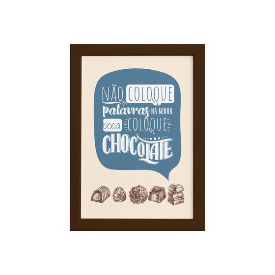 Imagem de Quadro Cozinha Chocolate Frase Boca Moldura Marrom 33x43cm