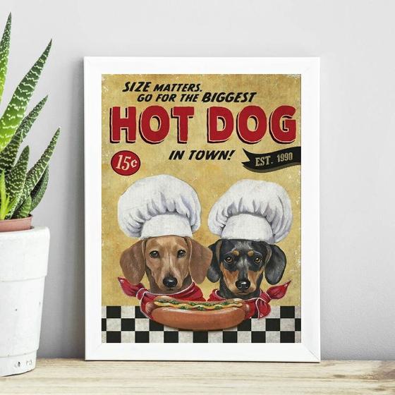 Imagem de Quadro Cozinha Dachshund - Hot Dog 24x18cm - com vidro