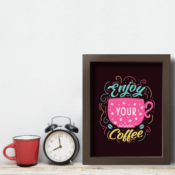 Imagem de Quadro Cozinha Frase Café Enjoy Coffee 22x32cm Moldura Marrom