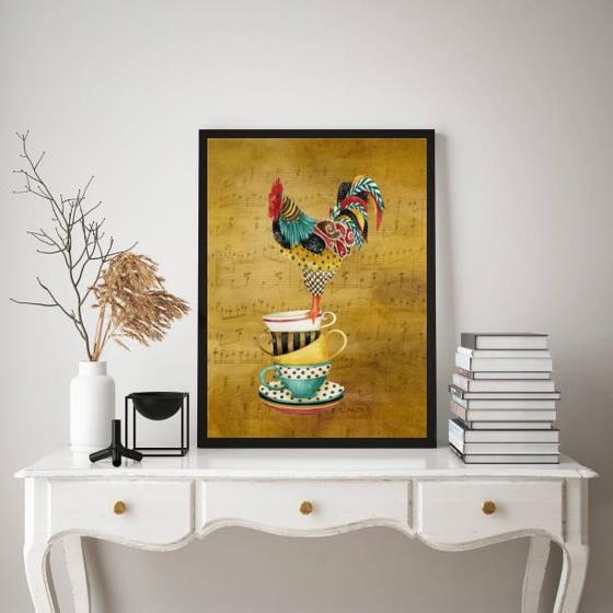 Imagem de Quadro Cozinha Galo Country Com Xícaras 33x24cm - com vidro