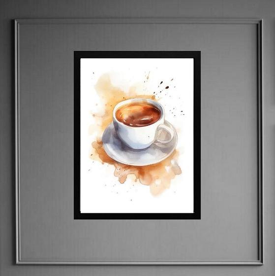 Imagem de Quadro Cozinha Xícara de Café - Aquarela 45x34cm - com vidro