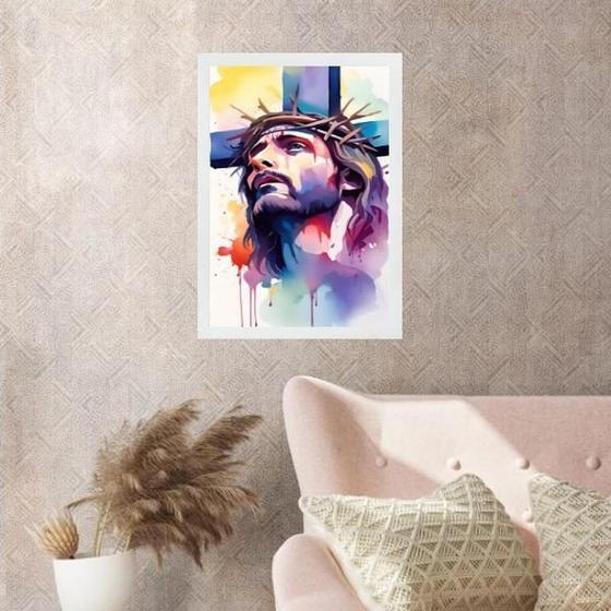 Imagem de Quadro Cristão Cristo- Aquarela 33X24Cm - Com Vidro