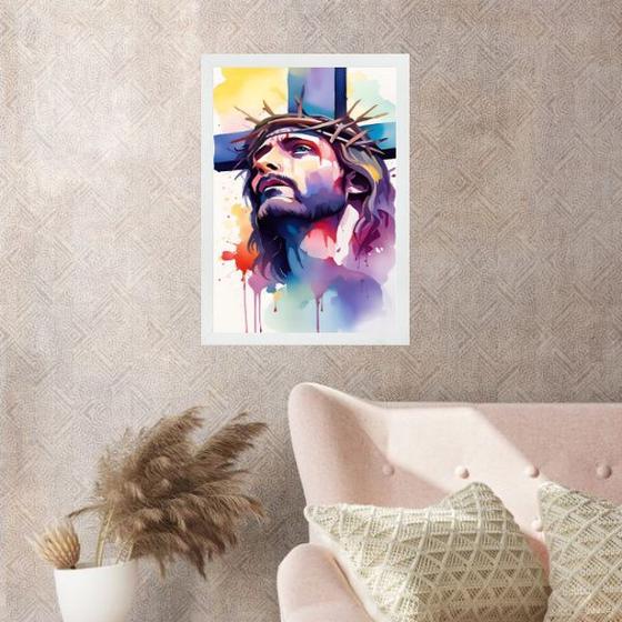 Imagem de Quadro Cristão Cristo- Aquarela 33x24cm - com vidro