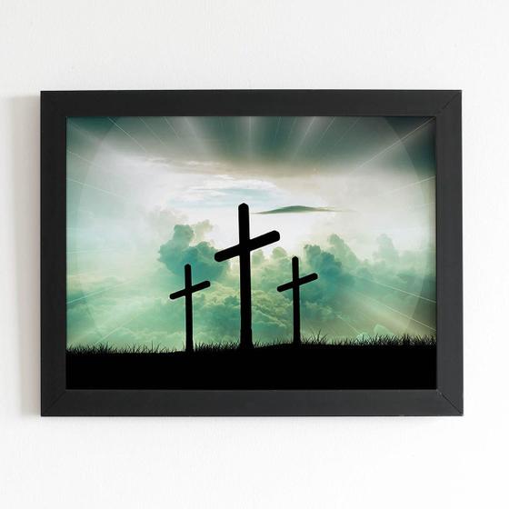 Imagem de Quadro Cruz Cristianismo Religião Moldura Preta 60x40cm