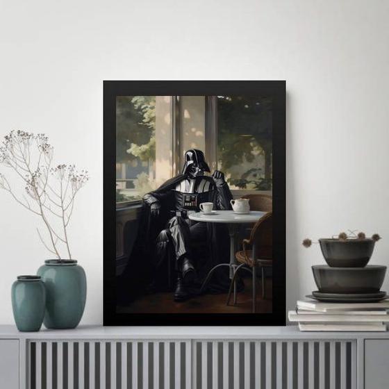 Imagem de Quadro Darth Tomando Café - Cafeteria 33x24cm - com vidro