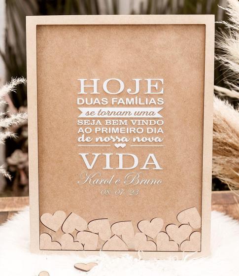 Imagem de Quadro de Assinaturas para Casamento com Mensagens para Noivos Em mdf + Caixa