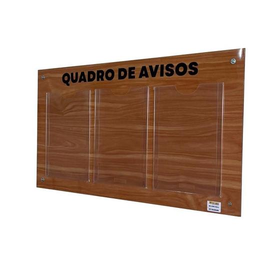 Imagem de Quadro De Aviso Gestão 3 Displays A4 Acm Madeira Mogno