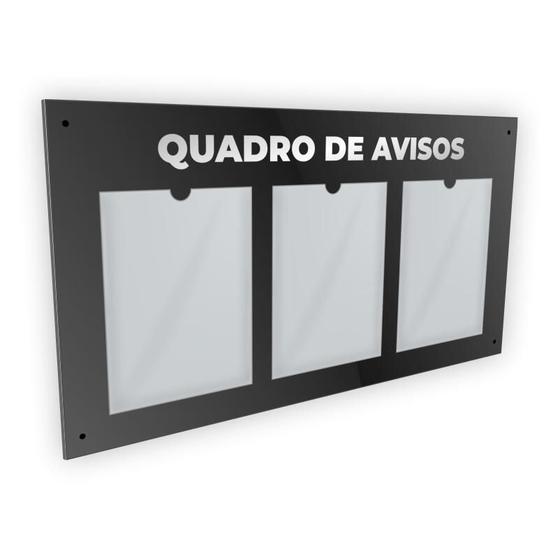 Imagem de Quadro De Aviso Gestão C/ 3 Displays Acrílico A4 ACM Preto