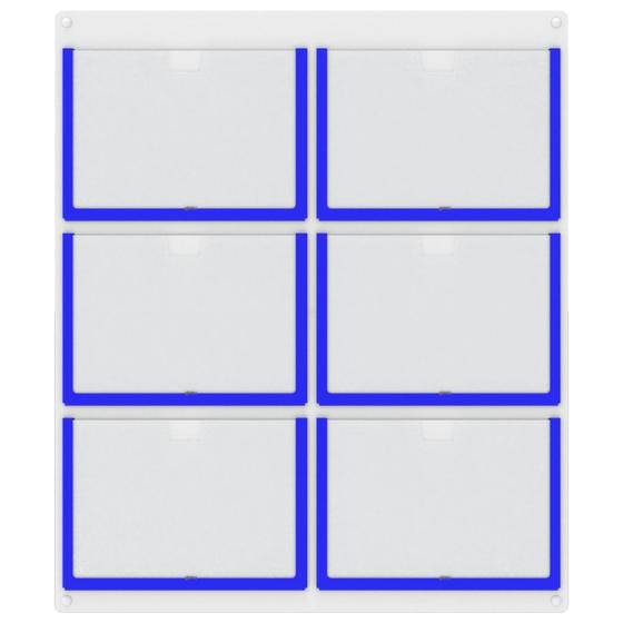 Imagem de Quadro De Avisos  Basic Com 6 Displays Horizontais A4 Transparentes e Bordas Coloridas