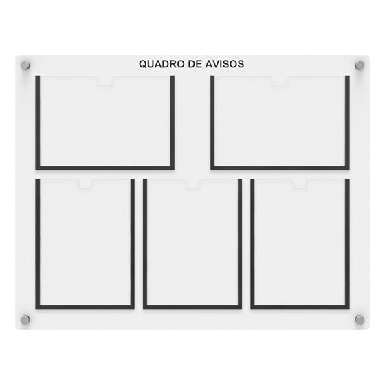 Imagem de Quadro De Avisos Em Mdf C/ 05 Displays A4 Com Bordas Coloridas  3 Verticais e 2 Horizontais