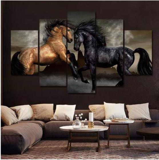 Imagem de Quadro de decorativo mosaico cavalos abstratos