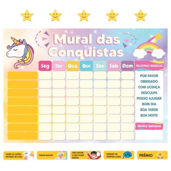 Imagem de Quadro De Incentivo Infantil Geladeira - Unicórnio Emojis