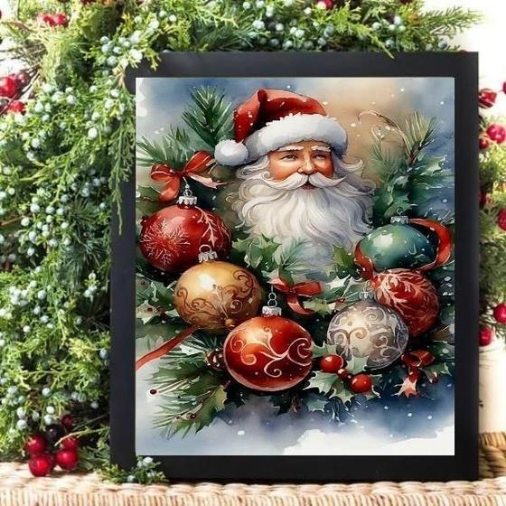 Imagem de Quadro De Natal Papai Noel - Guirlanda 45X34Cm - Com Vidro