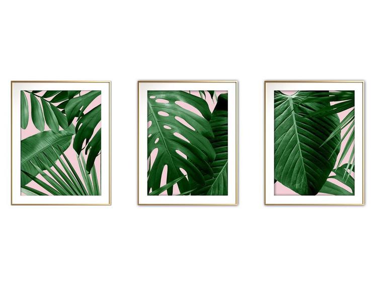 Imagem de Quadro decor canvas dourado 30x66 folhas tropicais mod 96