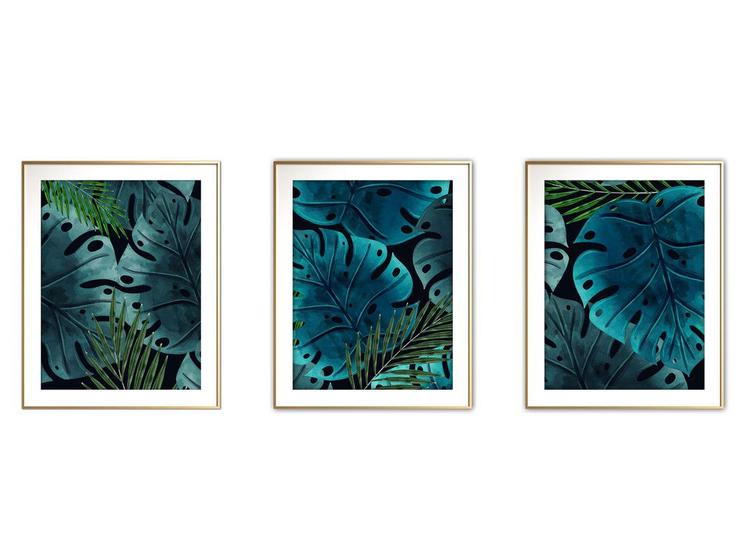 Imagem de Quadro decor canvas dourado 45x96 folhas tropicais mod 112