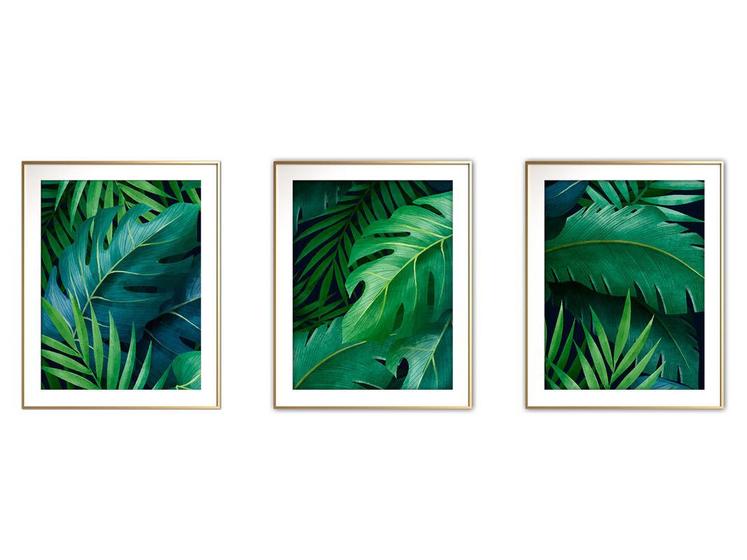 Imagem de Quadro decor canvas dourado 45x96 folhas tropicais mod 114