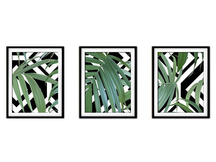 Imagem de Quadro decor canvas preto 30x66 folhas tropicais modelo 139