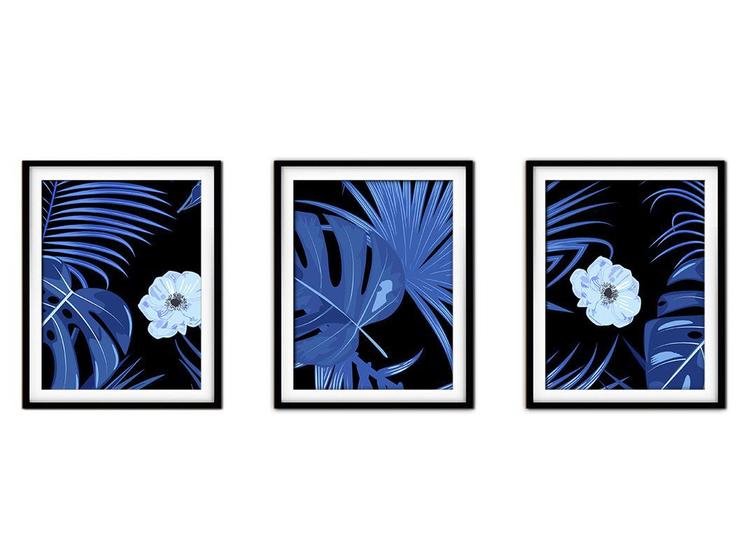 Imagem de Quadro decor canvas preto 30x66 folhas tropicais modelo 165