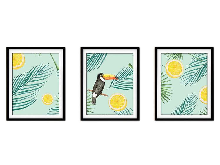 Imagem de Quadro decor canvas preto 30x66 folhas tropicais modelo 202