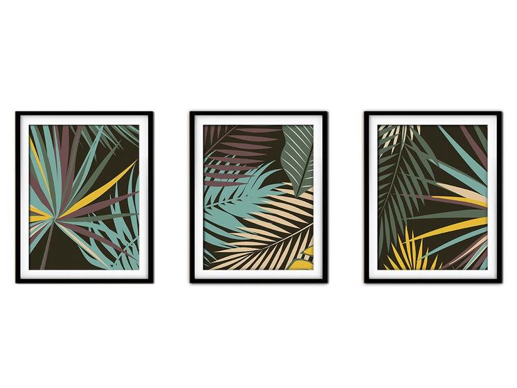 Imagem de Quadro decor canvas preto 45x96 folhas tropicais modelo 158