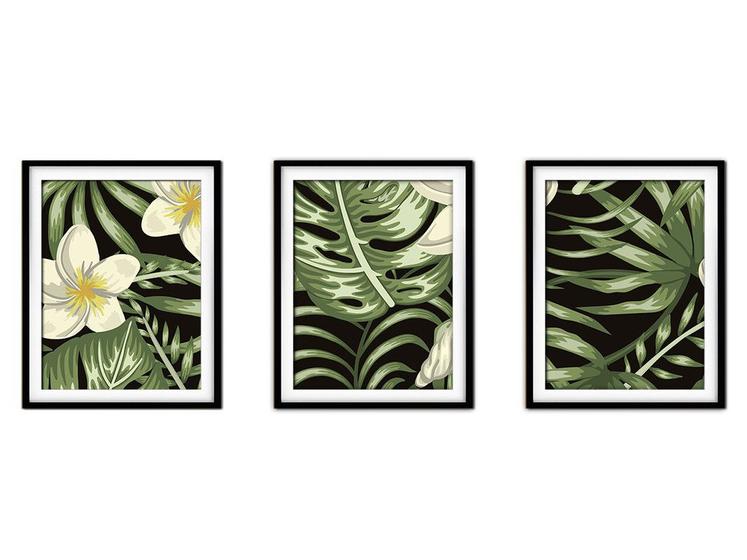 Imagem de Quadro decor canvas preto 45x96 folhas tropicais modelo 173