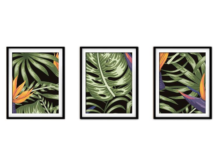 Imagem de Quadro decor canvas preto 45x96 folhas tropicais modelo 175