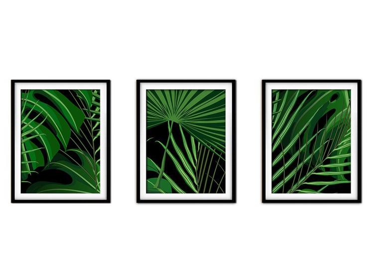 Imagem de Quadro decor canvas preto 55x110 folhas tropicais modelo 15