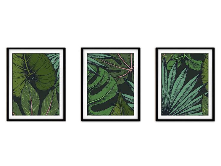 Imagem de Quadro decor canvas preto 55x110 folhas tropicais modelo 19