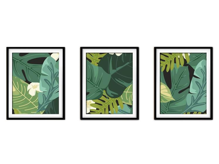 Imagem de Quadro decor délicat preto 30x66 folhas tropicais mod 86